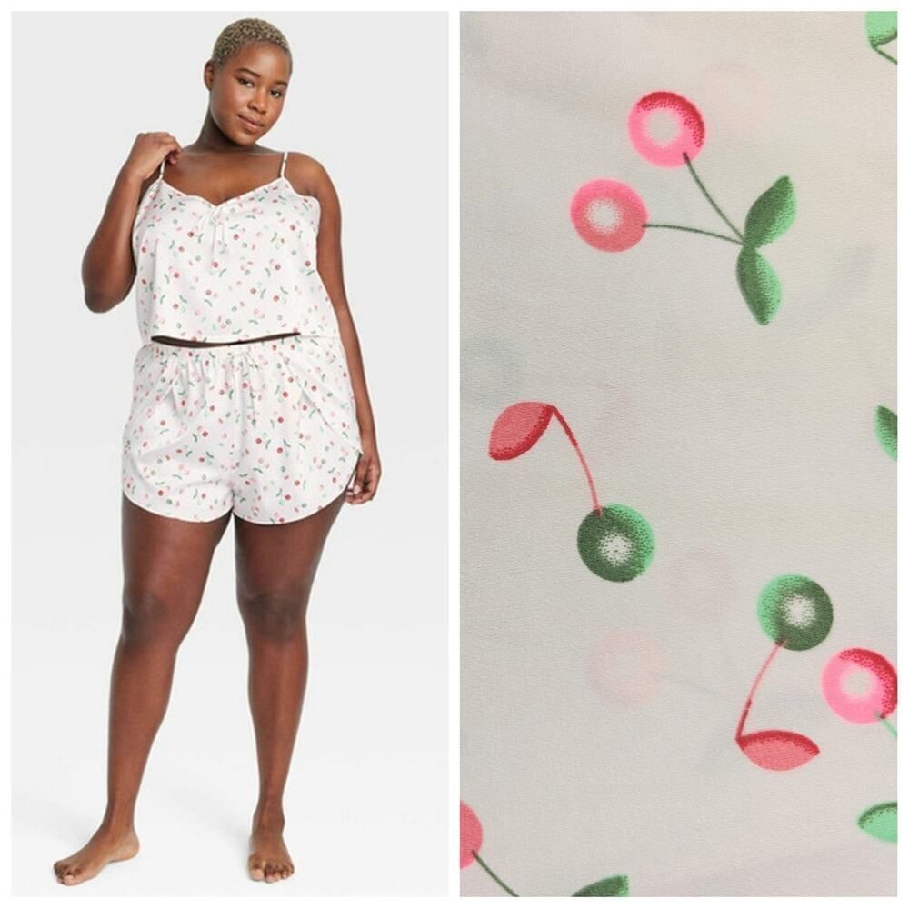 Colsie white cherry satin pajama tank short set sz L